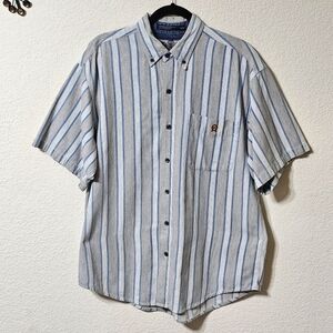 Coliseum Shirt Mens M Short Sleeve Button Down w Pocket Striped Gray Casual